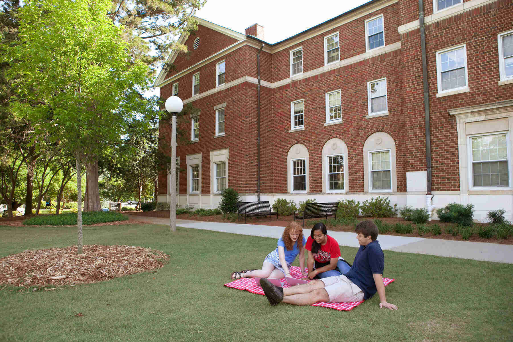 Milledge Hall with students